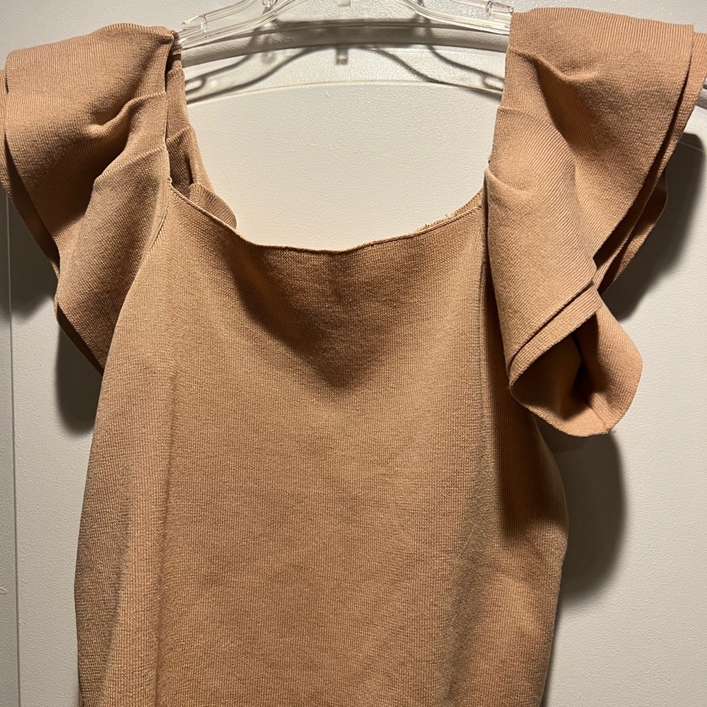 Tan Ruffle Sleeve Top